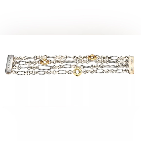 HEAVY Vintage David Yurman Figaro multi-chain 4-row bracelet 18K Gold Silver - Picture 5 of 8